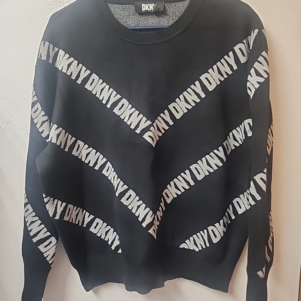Women's DKNY Black Grey Casual Pullover Sweater Glitter Shine